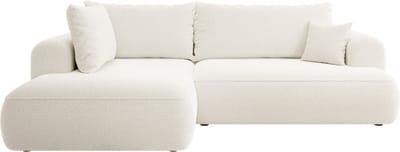 Selsey - Ovo - Hoekbank met slaapfunctie L-vormig met opbergruimte - Boucle stof - Linkerkant - Crème