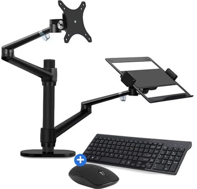 Living Needs - Monitor Arm 2 schermen - Zwart - Inclusief draadloze Muis en Toetsenbord - Verstelbaar - Ergonomische laptop standaard