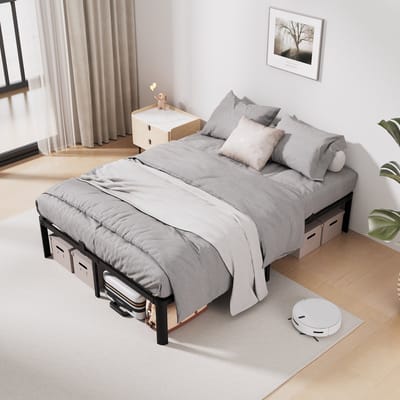 KUTAS Metalen Bed 140x190 cm - Minimalistisch Bedframe - Tweepersoonsbed - Grote Opbergruimte - Stevig - Stil - Anti Slip - IJzeren Bed - Eenvoudig te Monteren - Zwart