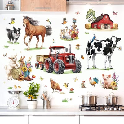 Famanu – boerderijdieren muurstickers paard koe boerderij truck muurstickers slaapkamer woonkamer tv achtergrond muurdecor