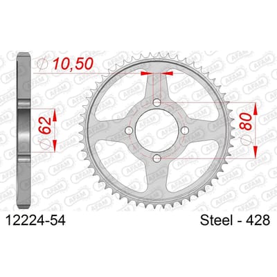 Stalen tandwiel Afam 428 54 dents
