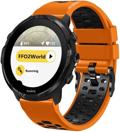 Stravo 24mm Tweekleurig Siliconen Bandje Geschikt voor Suunto 7 / Suunto 9 / Suunto 9 Peak Pro / Suunto Spartan Sport Wrist HR / Suunto D5 - Siliconen horlogeband met 3 ventilatieopeningen - Universeel 24 mm aansluiting - Oranje/zwart