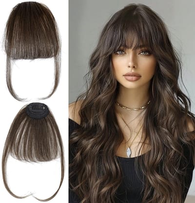 Natuurlijke Clip-In Pony voor Vrouwen - 100% Echte Haar, Fluffy en Curved met Tempelhaar (Donkerbruin)
