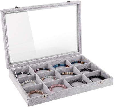 By shayne - Sieraden lade - Sieraden organizer - Met deksel en slot - Grijs - Fluwelen showcase - Geschikt voor dames en meisjes
