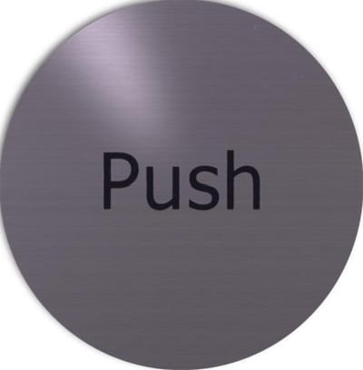 RVS deurbordje Engelse tekst duwen: Push | 5 jaar garantie | ROND 82mm Ø | Zelfklevend | Plakstrip