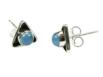 Zilveren knop oorbellen Chalcedoon 925 zilver