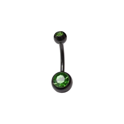 Aramat Jewels | Navelpiercings | Stijlvolle zwarte Navelpiercing met Zirkonia | Groen | |8mm | Staal | Volwassenen | Verkleurd niet
