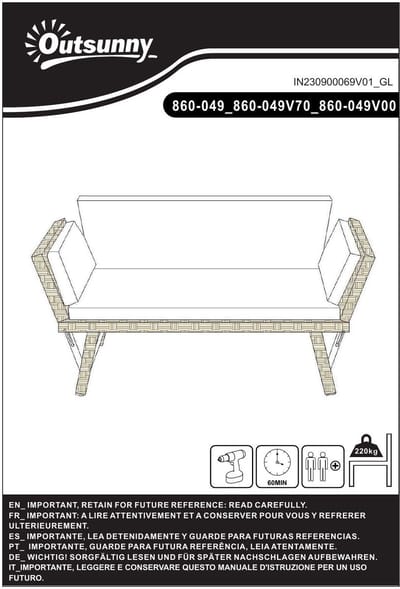 YYchan loungeset voor buiten - 4 personen - met kussens - bruin - 129 x 63 x 67 cm