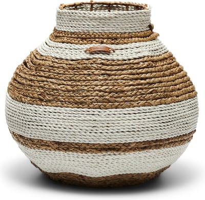 Riviera Maison rieten vaas, rond met streep - RM Emelisse Vase - bruin/ Wit - Sea Grass, Raffia - Maat S