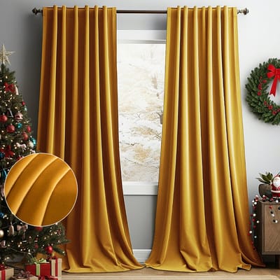 MUPOO Set van 2 Verduisterend Gordijnen - Koude Bescherming - Isolerende - Hoge kwaliteit Fluweel - voor Kerst - Winter - Feest - Slaapkamer - Woonkamer - 132x213cm (b x h) - Geel