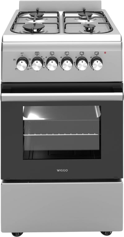 Wiggo WO-E506A(XX) - Vrijstaand - Gasfornuis - 50 cm - 52 Liter - 4 pitten - Energieklasse A - 5 jaar garantie - Roestvrijstaal