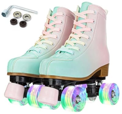 XUDREZ Roller Skates for Girls Women Light Up Roller Skates High Top Double Row Adjustable Roller Skates PU Skates Shoes for Kids Beginners Indoor Outdoor