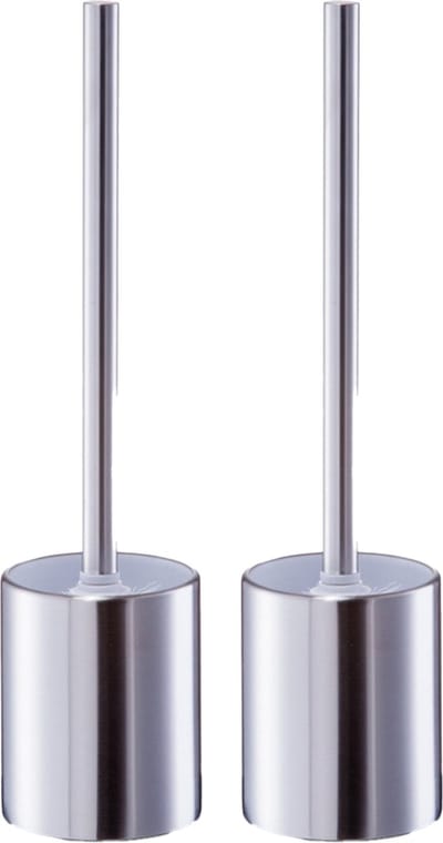 Zeller WC/Toiletborstel houder - 2x stuks - RVS/edelstaal - zilver - D8 x 34 cm