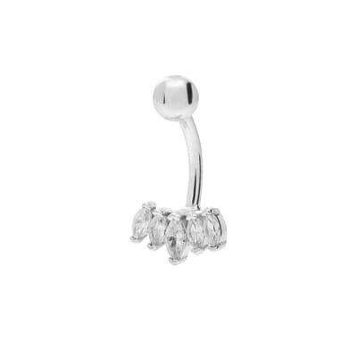 Lucardi - Dames Stalen navelpiercing met zirkonia - Piercing - Staal - Zilverkleurig