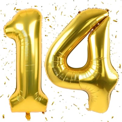 Gouden Folieballon Cijfer 14, 40 Inch Heliumballon voor Verjaardag of Jubileum