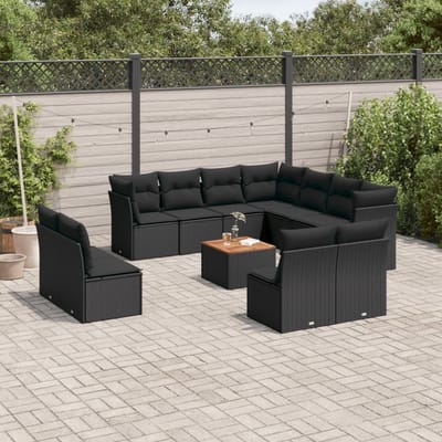 vidaXL - 12-delige - Loungeset - met - kussens - poly - rattan - zwart