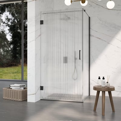 FugaFlow Eccelente Vetro Douchecabine - 80x90x200cm - scharnieren - deurgreep - stabilisatiestang - helder geribbeld - veiligheidsglas - mat zwart