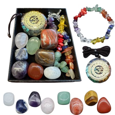 Edelstenen Sieraden Set: Ohm hanger aan ketting, natuursteen armband en 8 edelstenen & kristallen - Cadeau gift setu