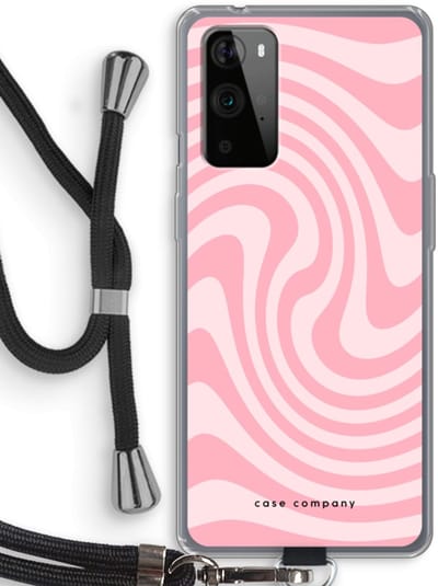 Case Company® - Hoesje met koord geschikt voor OnePlus 9 Pro hoesje met Koord - Swirl Roos - Telefoonhoesje met Zwart Koord - Bescherming aan alle Kanten en Over de Schermrand