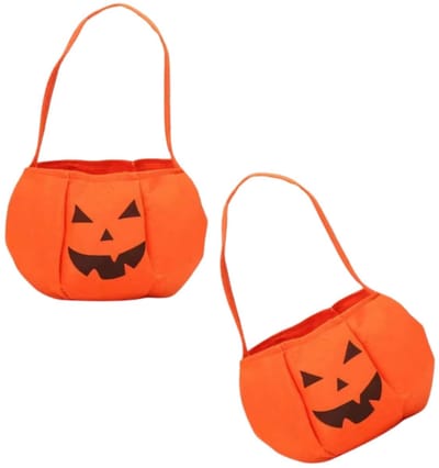 Dailygoods- Snoepzakjes Halloween - Pompoensnoepzakjes - 2 Stuks - Vliesstof - 20 x 13 x 28 cm - Met Handgrepen - Geschikt voor Banketfeest - Snoeptas