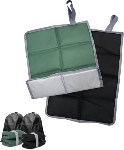 2 stuks zitkussen voor buiten, thermo-zitmat, opvouwbaar, waterdicht, met 2 draagtassen, voor picknick buiten, wandelen, kamperen (zwart/groen)