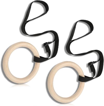 2 Professionele houten gymnastiekringen – Fitness en krachttraining – Draagvermogen tot 500 kg – Fitnessringen – Sporttraining – Sporthulpmiddelen voor thuis – Hout + polyester – Geschikt voor binnen- en buitengebruik