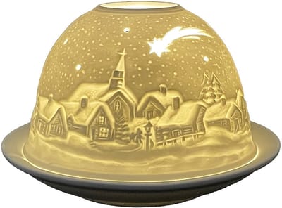 Clayre & Eef Waxinelichthouder Ø 12x8 cm Wit Porselein Winter