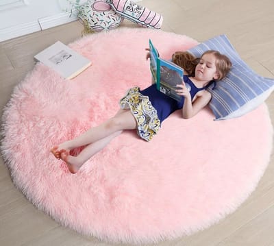 Roze rond vloerkleed van 1,2 x 1,2 m voor de slaapkamer van een meisje, zacht rond vloerkleed voor de kinderkamer