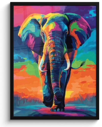 Poster in lijst - Fotolijst 60x80 cm - Posters - Olifant - Kleurrijk - Lucht - Abstract - Posterlijst zwart - Decoratie - Wanddecoratie woonkamer - Muurdecoratie slaapkamer