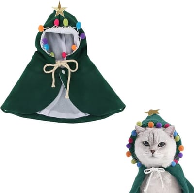 Kerstkostuum voor Honden en Katten - Kerstcape met Ster en Pompoms voor Kleine Huisdieren, Winterkleding voor Dieren