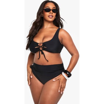 boohoo Dames Plus Bikini Onderbroek met Buikcontrole, Geruched aan de zijkant en hoge taille | Black | Maat: 28