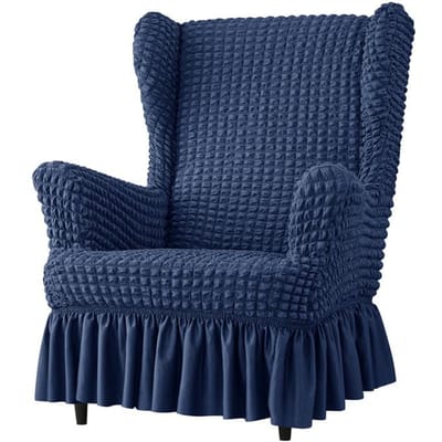 1 STK Elastische Effen Kleur Oorfauteuilhoezen Stretch Seersucker Fauteuilhoes Enkele Relax Oorfauteuil Bankhoes Meubelbeschermer blue