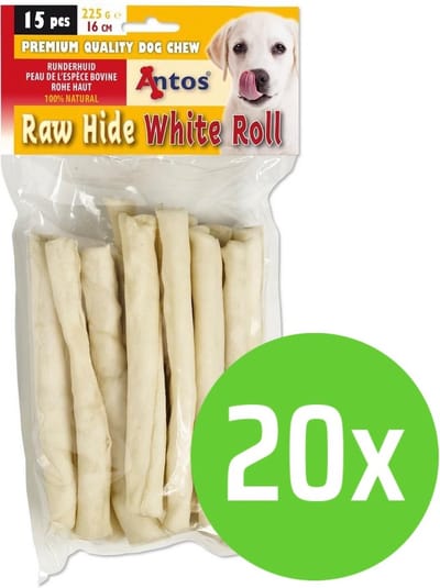 Antos Raw Hide Witte Roll Sticks - 15 stuks - 20 verpakkingen