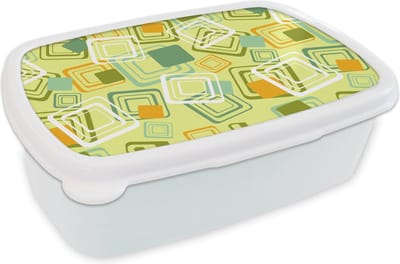 Broodtrommel Wit - Lunchbox - Brooddoos - Jaren 70 - Patronen - Abstract - 18x12x6 cm - Volwassenen