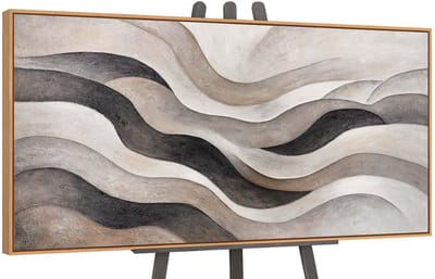 - Handgeschilderd canvas schilderij - Wanddecoratie Moderne kunst - Beige en grijs - Woonkamer - Muurdecoratie woonkamer - Slaapkamer decoratie - Kamer accessoires - Schilderijen woonkamer - schilderij modern met lijnen