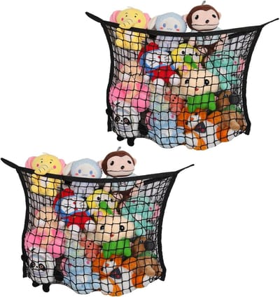 Opbergzak voor Knuffels - Set van 2 - Grote Opbergoplossing voor Speelgoed en Pluche Dieren - 90 x 60 cm Zwart