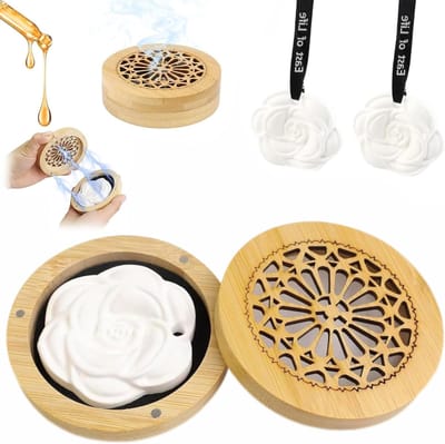 Geurostenen met Houten Doos voor Essentiële Olie - Kleine Diffuser voor Slaapkamer, Badkamer en Auto - Aromatherapie en Ontspanning