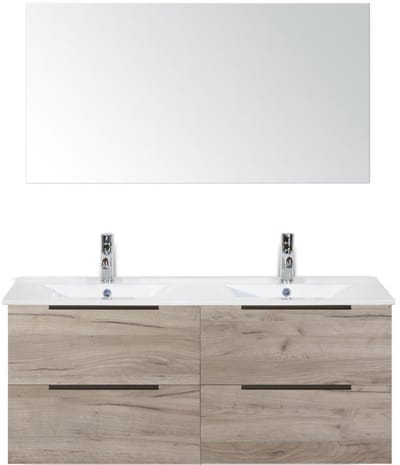 Seville Badmeubelset 120 cm - 4 Laden Craft Oak Edge - Wastafel Enjoy Dubbel met Spiegel