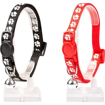 Duvoplus - Halsband Voor Dieren - Kat - Kattenhalsband Pootjes Nylon 20-30cm / 10mm Zwart/rood - 1st