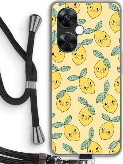 Case Company® - Hoesje met koord geschikt voor OnePlus Nord CE 3 Lite hoesje met Koord - Citroenen - Telefoonhoesje met Zwart Koord - Bescherming aan alle Kanten en Over de Schermrand