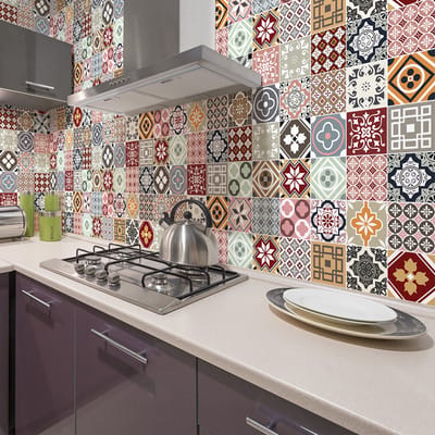 Muurstickers - Zelfklevende tegelmuurstickers voor keuken en badkamer - 60 ERNA cementtegelstickers - 60 stickers 20x20cm