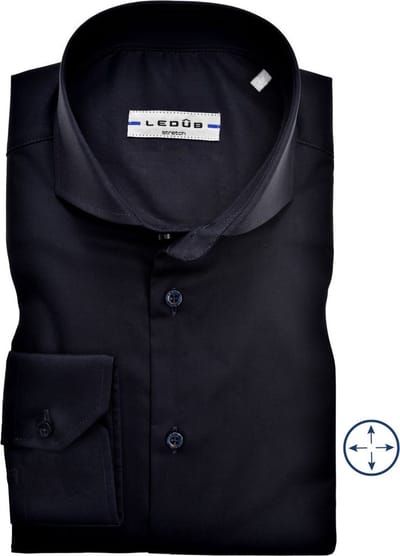 Ledub modern fit overhemd - donkerblauw stretch - Strijkvriendelijk - Boordmaat: 40 (EU maat: M)