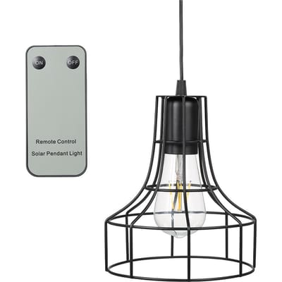 Zonne-energie LED hanglamp afstandsbediening trekkoord schakelaar buitenlamp zwart