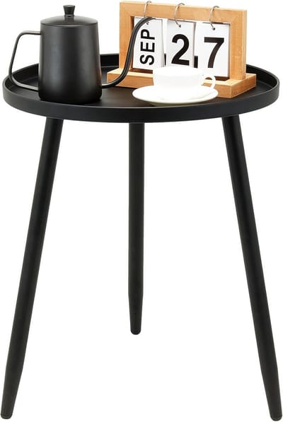 Ronde Bijzettafel Zwart - Moderne Salontafel met Lade voor Woonkamer en Balkon
