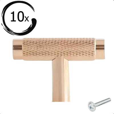 10X Kastknoppen Waco T-Greep Goud - Kastknop - Meubelknop Ribbel - T-Greep - Knoppen voor keukenkast - deurknopjes - Meubelknoppen / Kastknoppen Goud