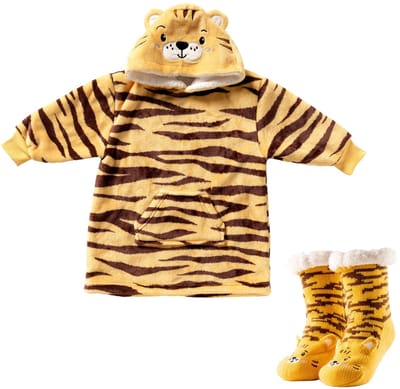 VOORDEELSET - 2-delig - Tiger - oversized hoodie en huissokken - kinderen - tijger - geel