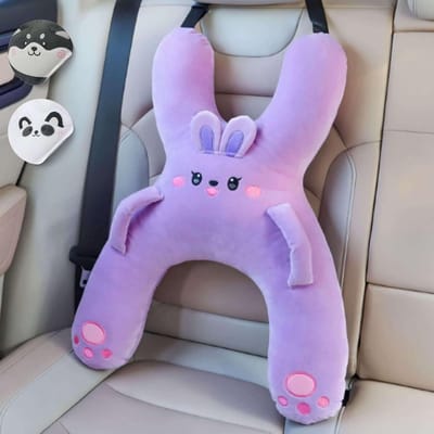 Daity 1 Pack - Kinderautoslaapkussen - X-vormig pluchen dier voor nek- en rugondersteuning - Hand- en veiligheidsgordelsleuven - Machinewasbaar en samendrukbaar - Ideaal voor auto's - vliegtuigen - treinen - boten en meer