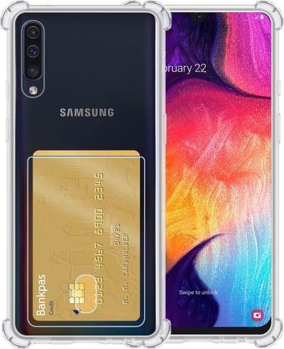 Hoesje - Geschikt voor Samsung Galaxy A50 / A50s - Met Pashouder en Kaarthouder - Telefoon Hoes Shockproof - Siliconen Case - Shock Proof - Back Cover - Pasjes Houder - Telefoonhoes - Transparant
