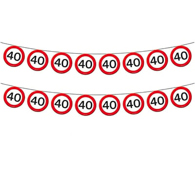 Vlaggenlijn - 2x - papier - 10 meter - 40 jaar - verkeersborden - feestversiering