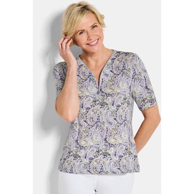 Jersey shirt met ritssluiting bij de hals - sering / groen / gedess. - Gr. 24 van Goldner Fashion